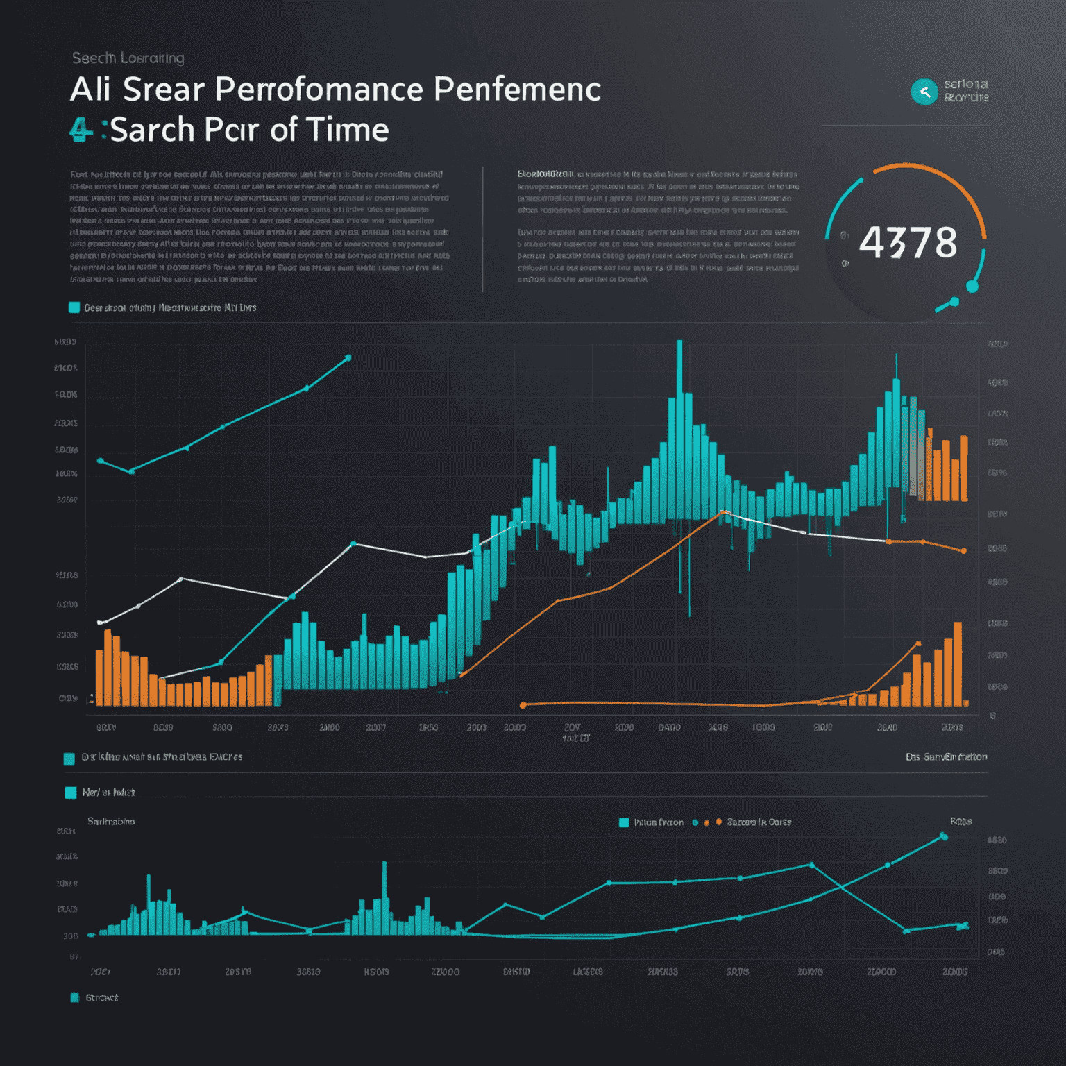 Graphique futuriste montrant l'évolution et l'amélioration des performances de recherche IA au fil du temps