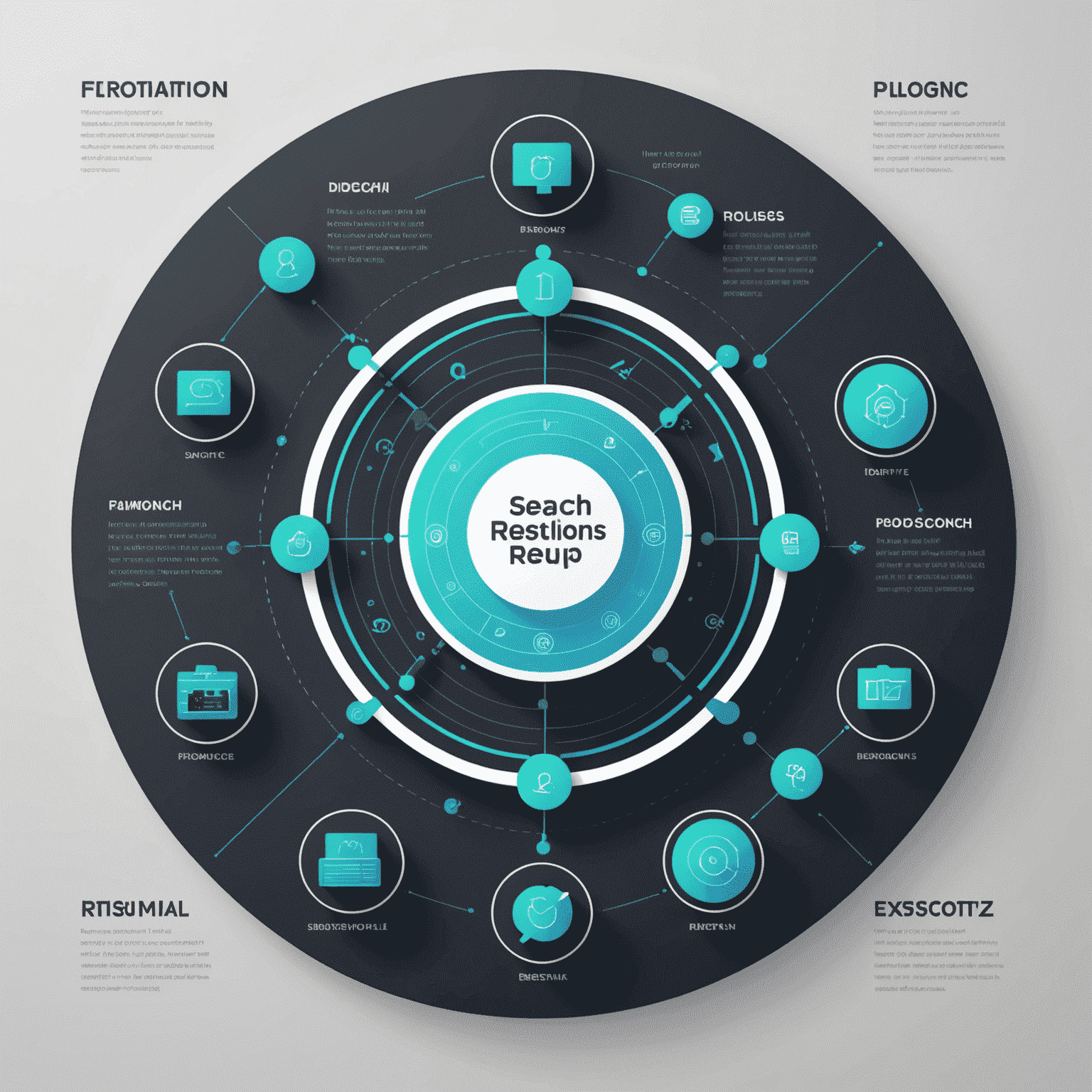 Infographie futuriste montrant le processus de personnalisation des résultats de recherche, avec des icônes holographiques représentant différents facteurs comme l'historique, les préférences et le comportement de l'utilisateur