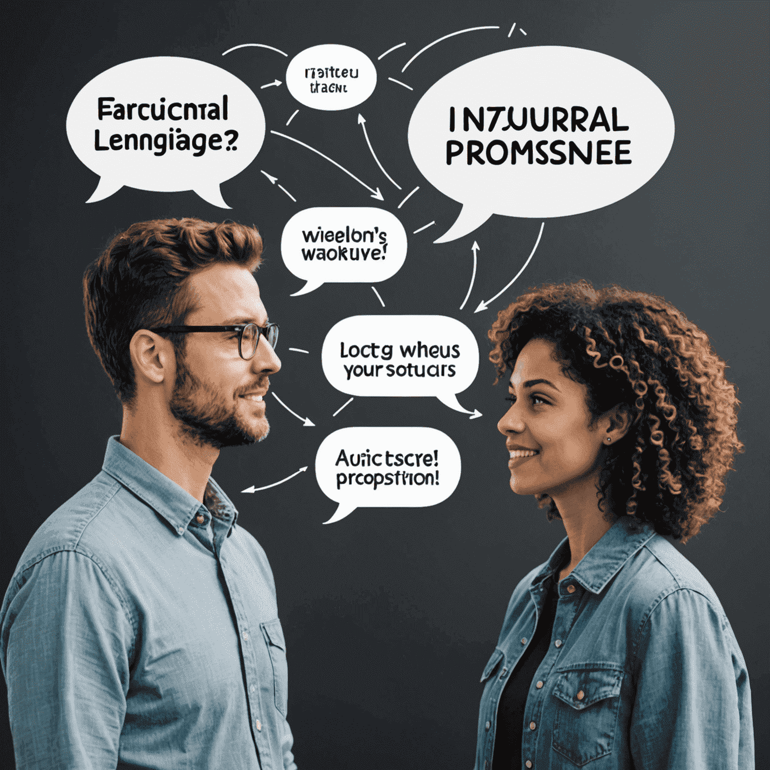 Image illustrant le traitement du langage naturel avec des bulles de dialogue et des algorithmes