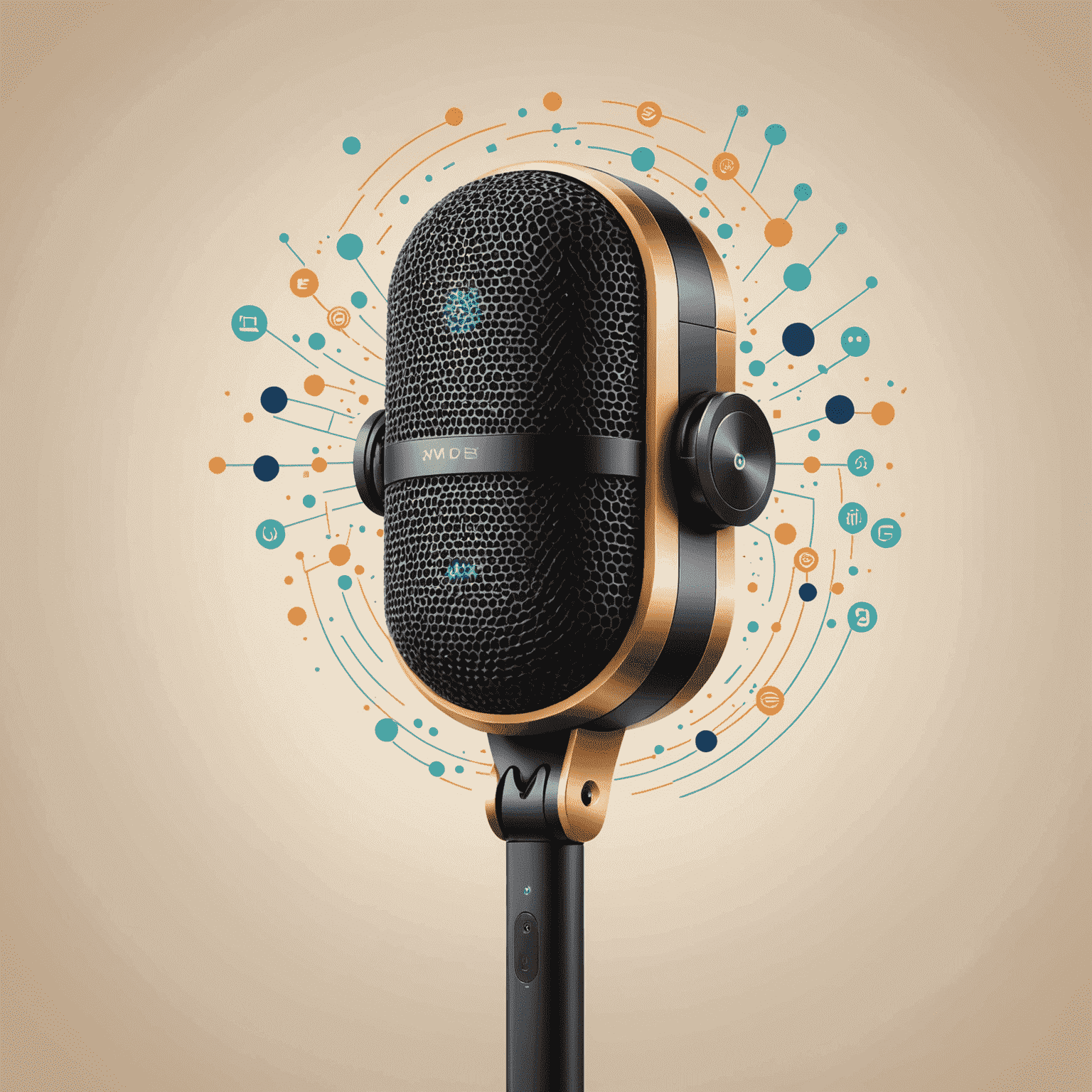 Image représentant un assistant vocal avec des ondes sonores et des icônes de microphone